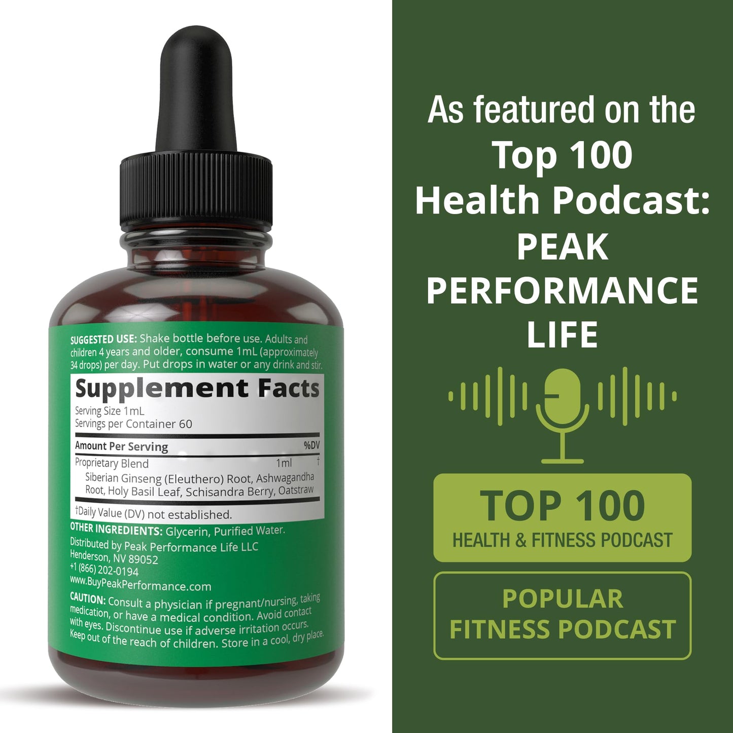 Peak Performance Adrenal Support Supplements to Restore Energy from Adrenal Fatigue. Liquid Drops Complex for Women and Men. Supports Healthy Cortisol Management. Supplement with Adaptogens - Maple Wellness Supplements