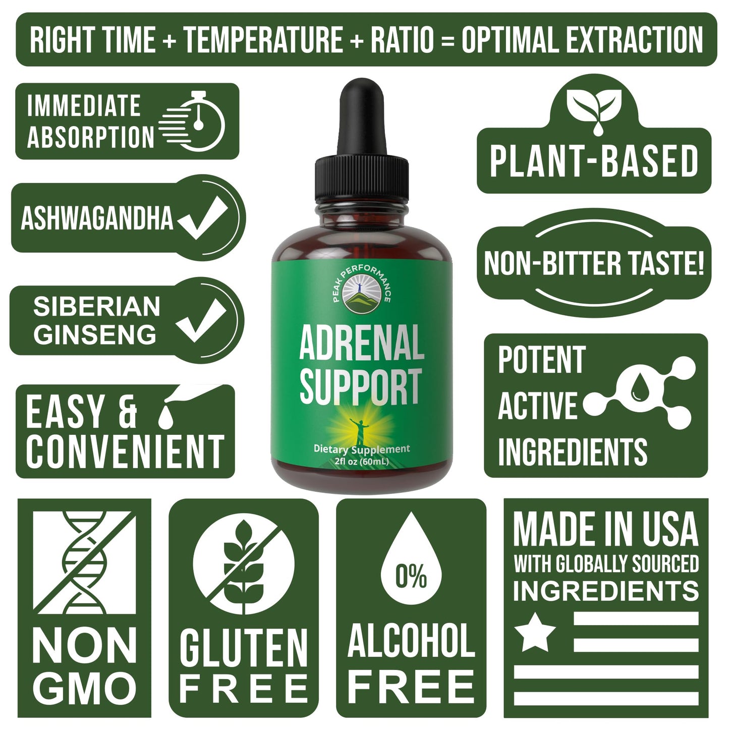 Peak Performance Adrenal Support Supplements to Restore Energy from Adrenal Fatigue. Liquid Drops Complex for Women and Men. Supports Healthy Cortisol Management. Supplement with Adaptogens - Maple Wellness Supplements