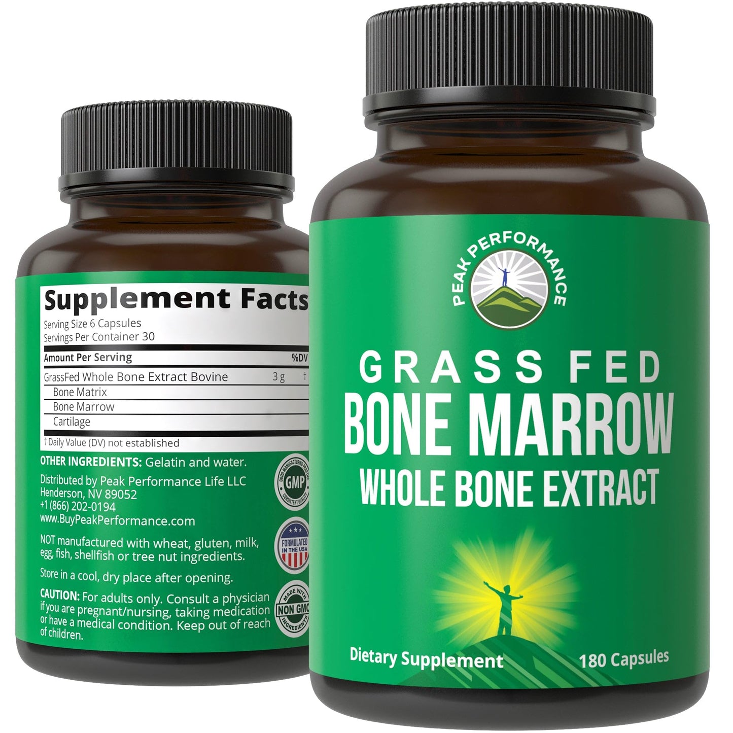 Peak Performance Grass Fed Bone Marrow - Whole Bone Extract Supplement 180 Capsules. Superfood Pills Rich in Collagen, Vitamins, and Amino Acids. from Matrix, Marrow, Cartilage. Ancestral Tablets - Maple Wellness Supplements