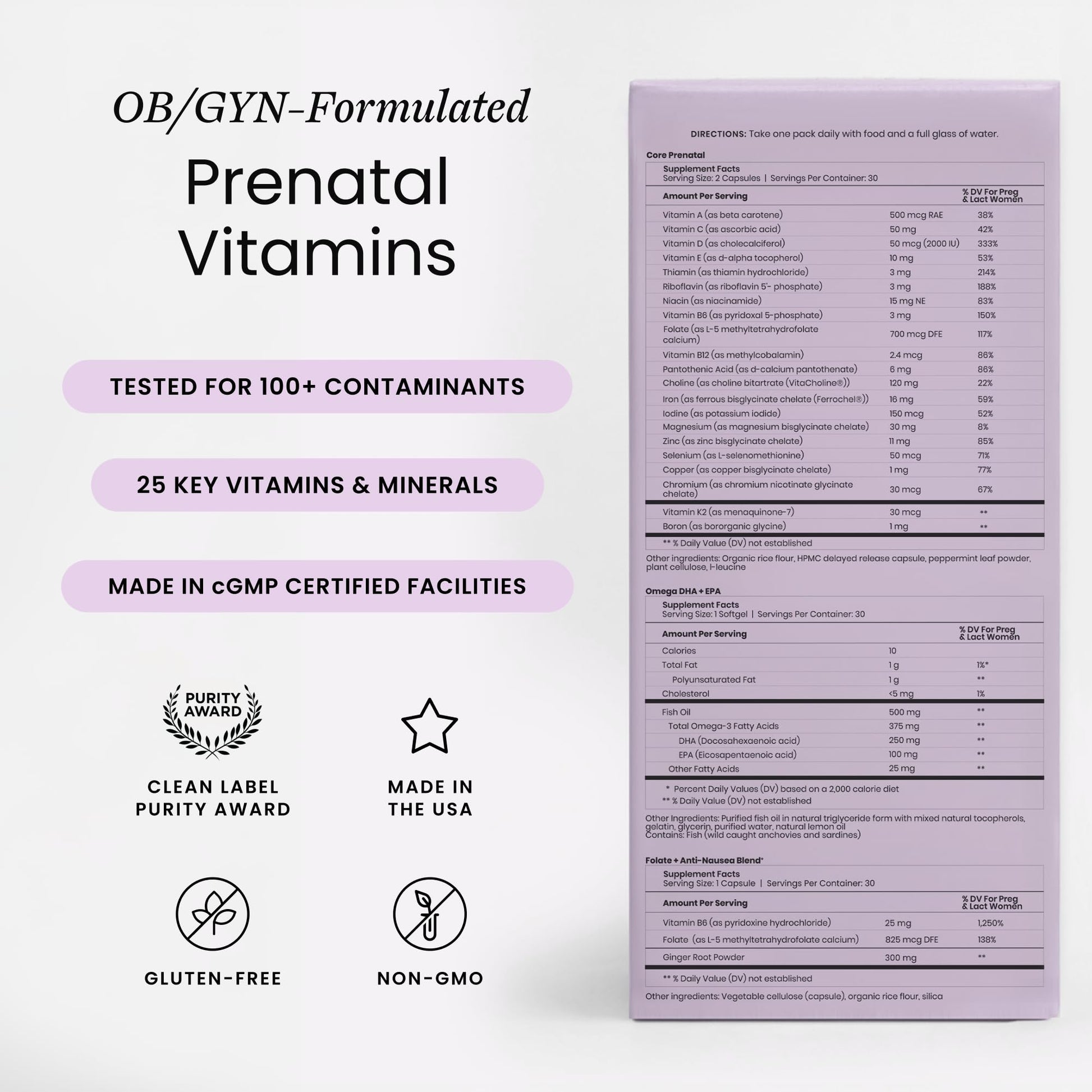Perelel 1st Trimester Prenatal Pack, Multivitamin with Folate, Vitamin D, Omega 3, Iron & Ginger, Nutritional Support for Early Pregnancy - Maple Wellness Supplements