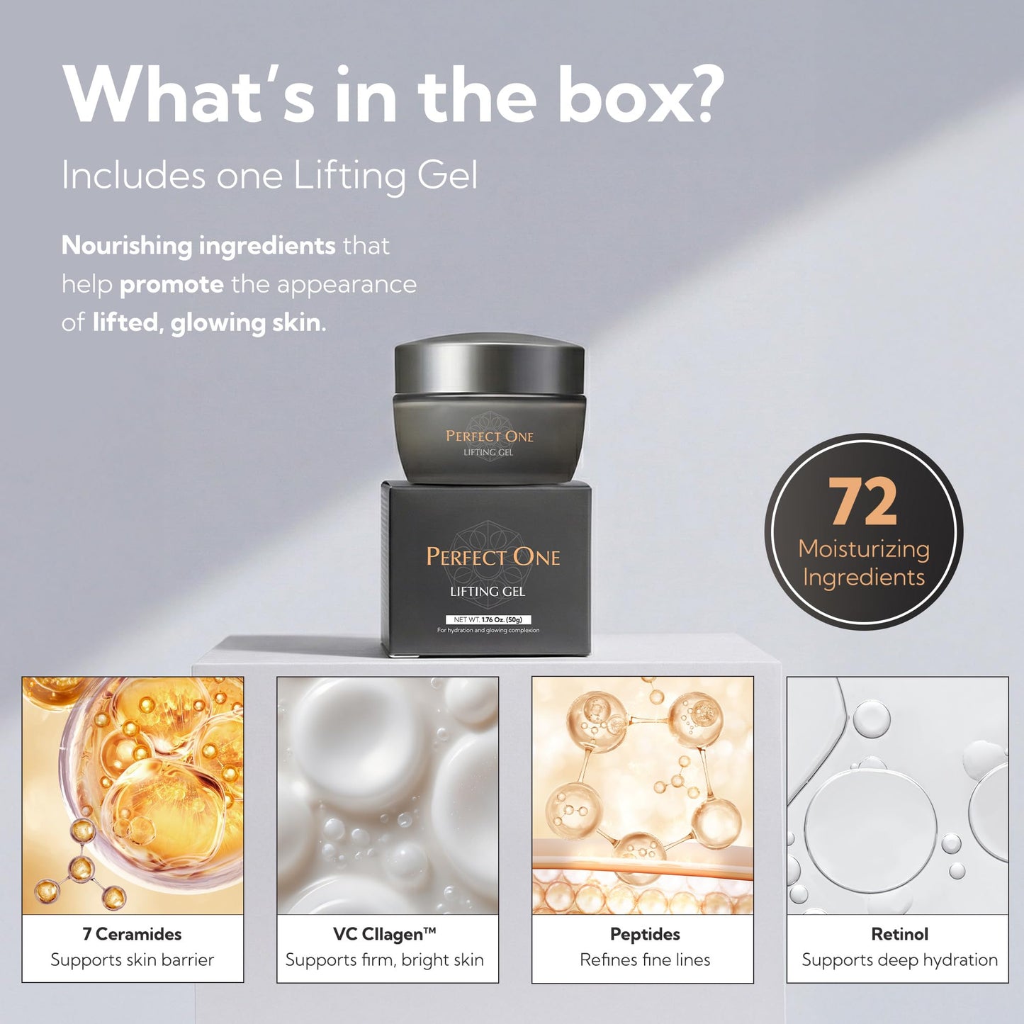 PERFECT ONE Lifting Gel – All-in-One Face Moisturizer & Anti-Aging Serum – With Collagen, Niacinamide, Retinol, VC & Hyaluronic Acid – Firms, Brightens, Hydrates, and Smooths Fine Lines, 50g - Maple Wellness Supplements