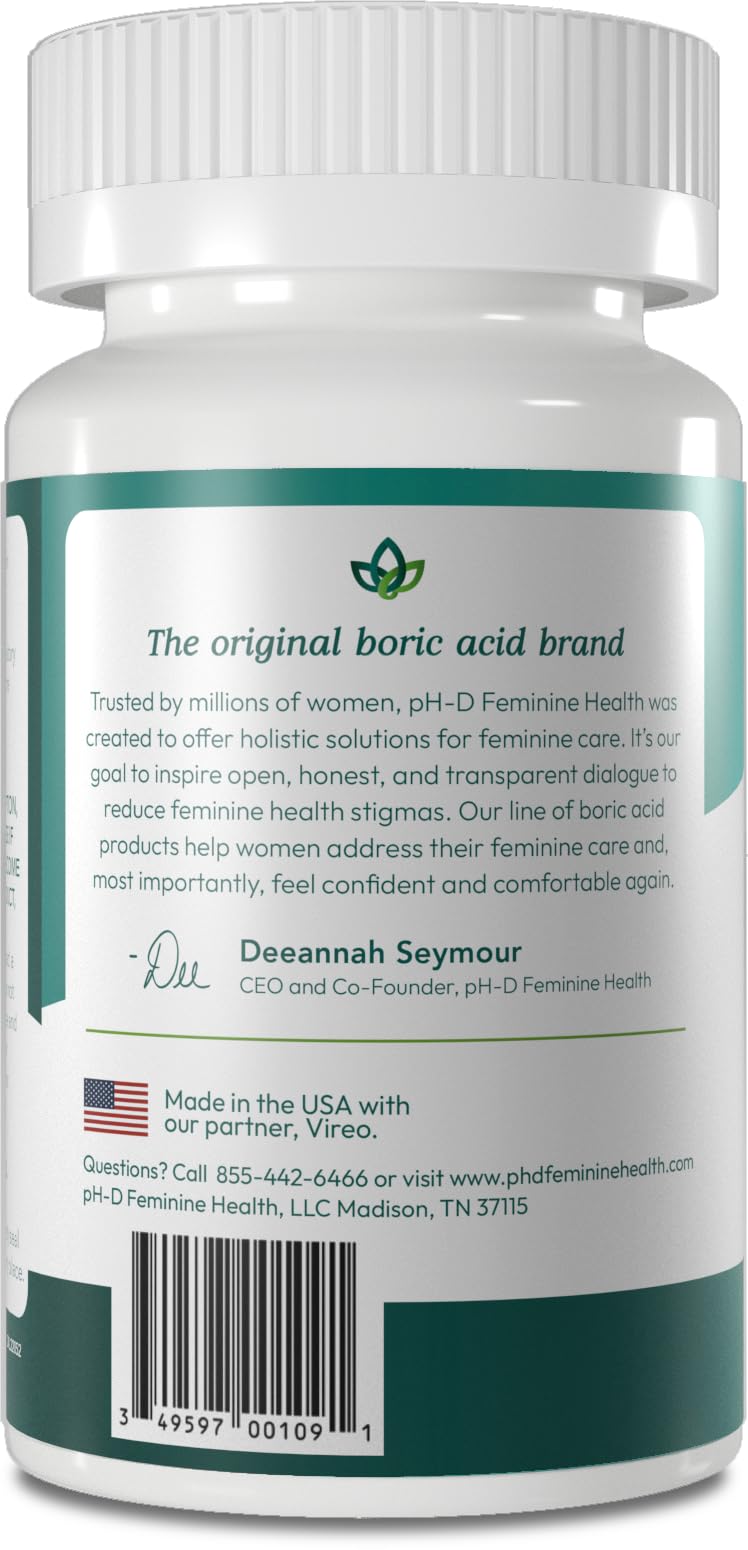 pH-D Feminine Health - 600 mg Boric Acid Suppositories - Woman Owned - for Vaginal Odor Use - 24 Count - Maple Wellness Supplements