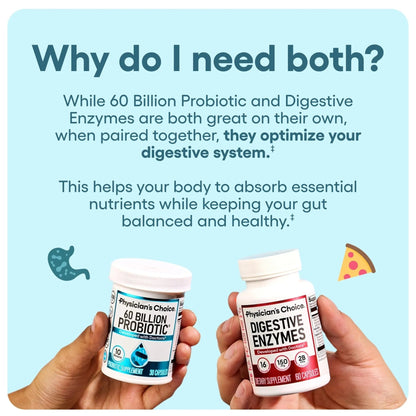 Physician's CHOICE Advanced Gut Health Bundle: 60 Billion Probiotics 30ct + Digestive Enzymes 60ct for Digestive, Gut, and Immune Health Supports Occasional Constipation, Diarrhea, Gas, and Bloating - Maple Wellness Supplements