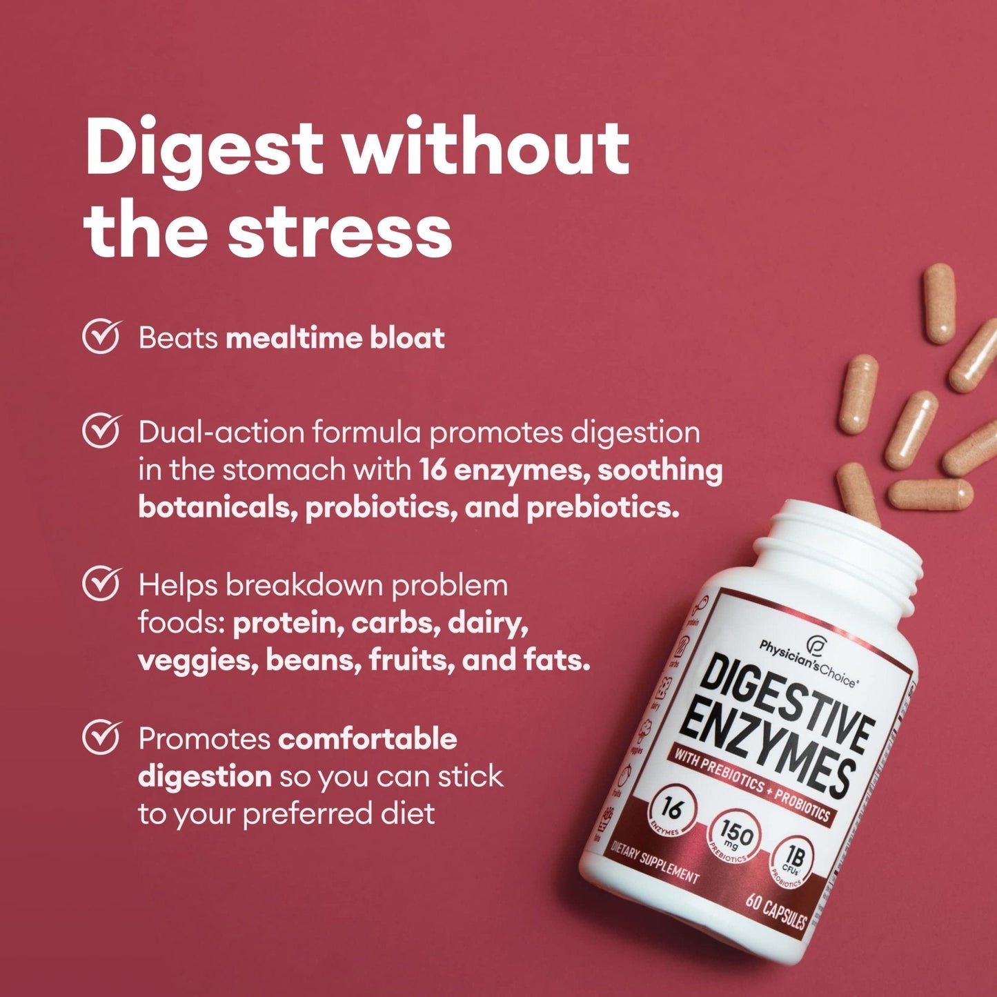 Physician's CHOICE Digestive Enzymes - Multi Enzymes, Organic Prebiotics & Probiotics - Maple Wellness Supplements