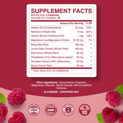 Phytoral Complete Herbal Menopause Supplement for Women - Female Hormone Balance Capsules for Night Sweats Hot Flashes & Mood Swings with Dong Quai, Chaste Berry & Black Cohosh Root - 60 Count Pack - Maple Wellness Supplements