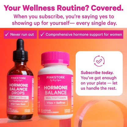 Pink Stork Hormone Balance Drops for Women - Supports Hormonal Health, PMS, Perimenopause & Mood, with Red Raspberry Leaf & Wild Yam - Liquid Supplement - Vegan, 2oz, 30 Servings - Maple Wellness Supplements