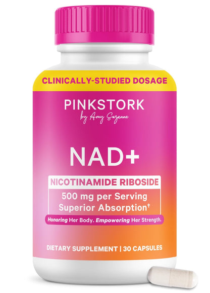 Pink Stork NAD+ Supplement for Women | 500mg Nicotinamide Riboside NR | Clinically-Studied Pure NMN Powder | Brain + Cognitive Support |Energy, Skin Essentials Over 30 | 1 Month Supply - Maple Wellness Supplements