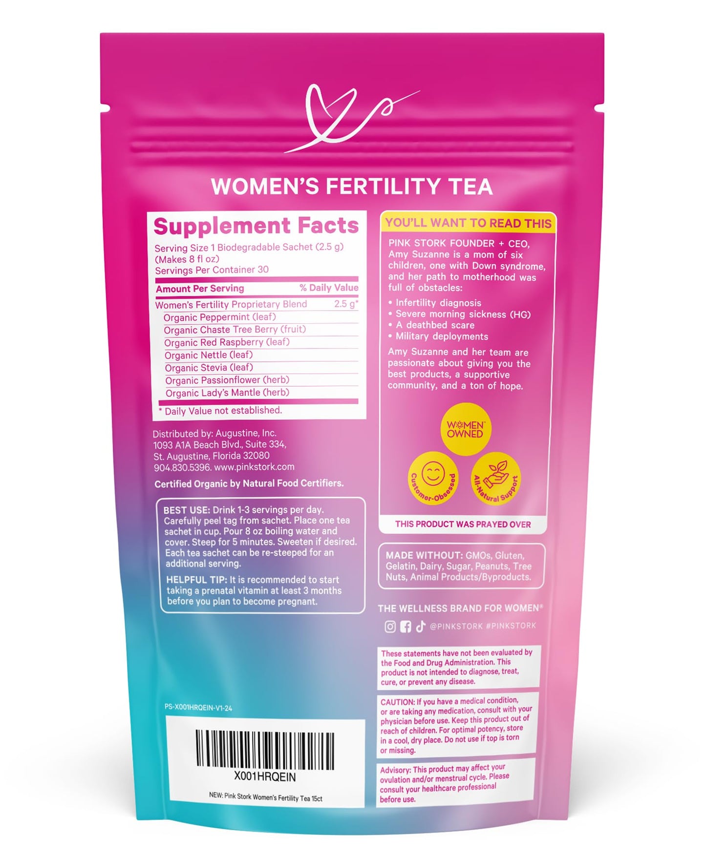 Pink Stork Organic Fertility Tea for Women | Fertility Supplements for Women with Chaste Tree Berry (Vitex) + Red Raspberry Leaf | Hormone Balance Herbal Tea for Conception Support | USDA Organic, Caffeine Free - Sweet Mint, 15 Sachets - Maple Wellness Supplements