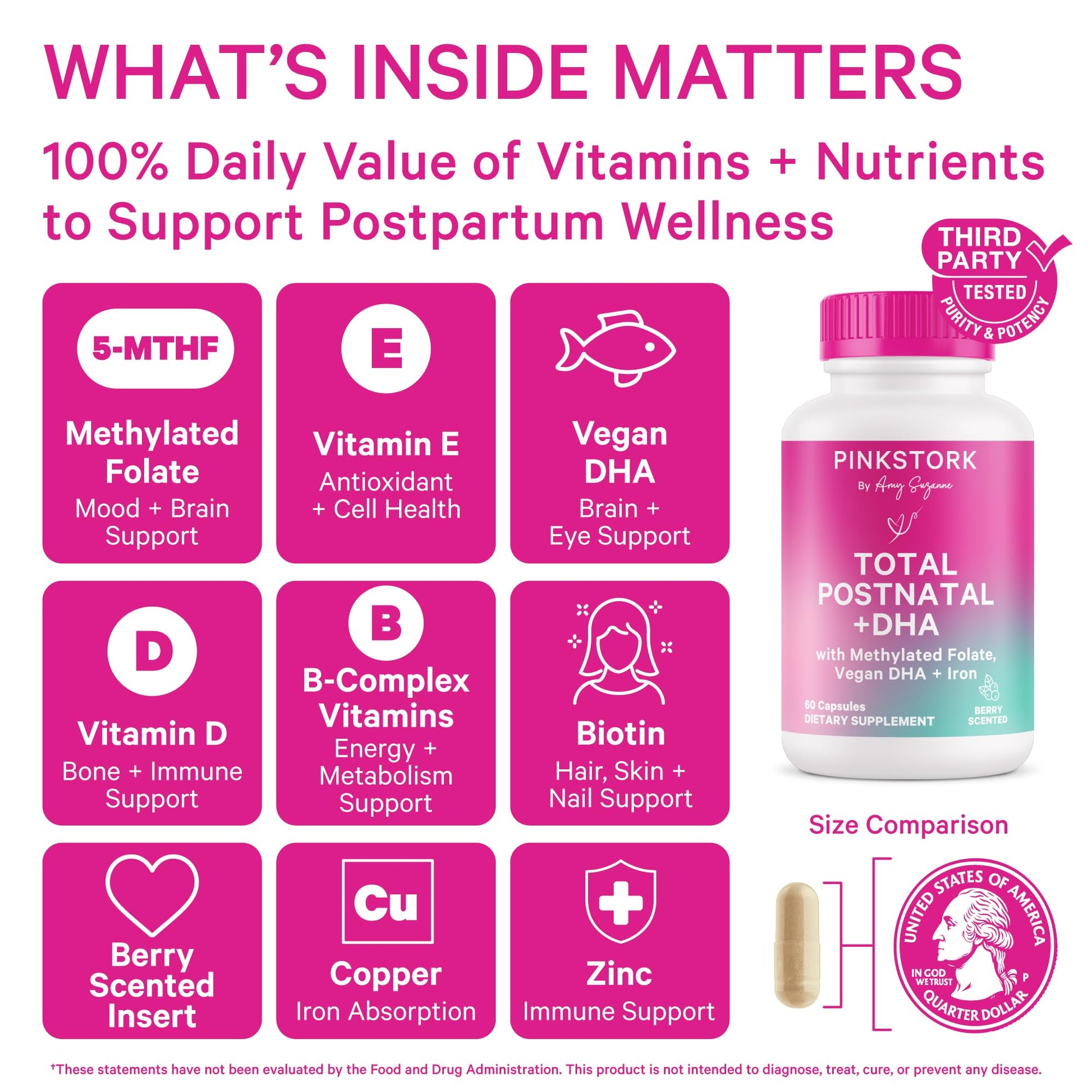 Pink Stork Postnatal Multivitamin + Probiotics with Vegan DHA, Ashwagandha, Iron, Folate, B12 - Supports Hormone Balance, Postpartum Recovery, Gut Health, & Digestion - Pack of 2 - Maple Wellness Supplements