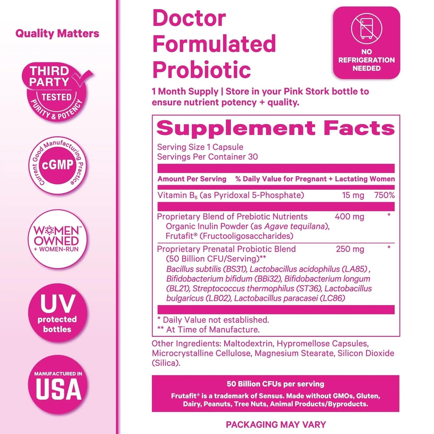 Pink Stork Prenatal Probiotic for Women with 50 Billion CFU | Vitamin B6 & Prebiotics | Pregnancy Probiotics for Morning Sickness | Digestive, Immune, & Gut Health | Vegan & Gluten-Free | 30 Capsules - Maple Wellness Supplements