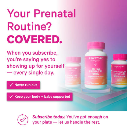 Pink Stork Total Prenatal Vitamins with DHA, Folate, Iron, Choline, and Vitamin B12 - Prenatals for Women to Support Fetal Development, Pregnancy Essentials - Maple Wellness Supplements