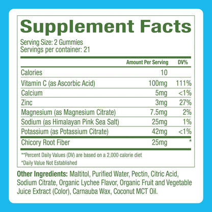 Plant People WonderHydrate Electrolyte Gummies – Vegan Hydration Supplement with Magnesium, Potassium, Zinc, Vitamin C & Himalayan Sea Salt – Zero Sugar Lychee (42 Count) - Maple Wellness Supplements