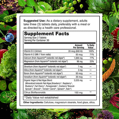 PlantFusion Vegan Calcium, Premium Plant Based Calcium (1000mg) Sourced from Icelandic Red Algae, Plus Magnesium, D3, K2 - Maple Wellness Supplements