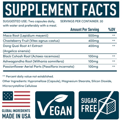 PMS Support Supplement for Women with Chasteberry, Maca Root, Ashwagandha - Period Relief, Bloating Relief for Women, Mood Support, Hormone Balance Herbal Supplements - 30 Day, 60 Vegan Capsules - Maple Wellness Supplements