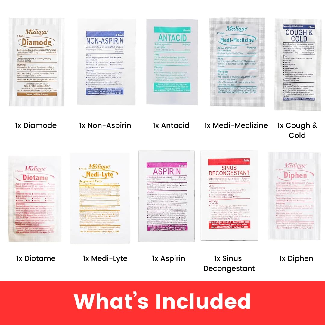 Pocket RX Mini Travel Medicine Kit – TSA-Approved First Aid Pouch with 10 Essential OTC Medications for Headache, Pain, Allergy, Upset Stomach & More – Compact, USA Made (17 Tablets) - Maple Wellness Supplements
