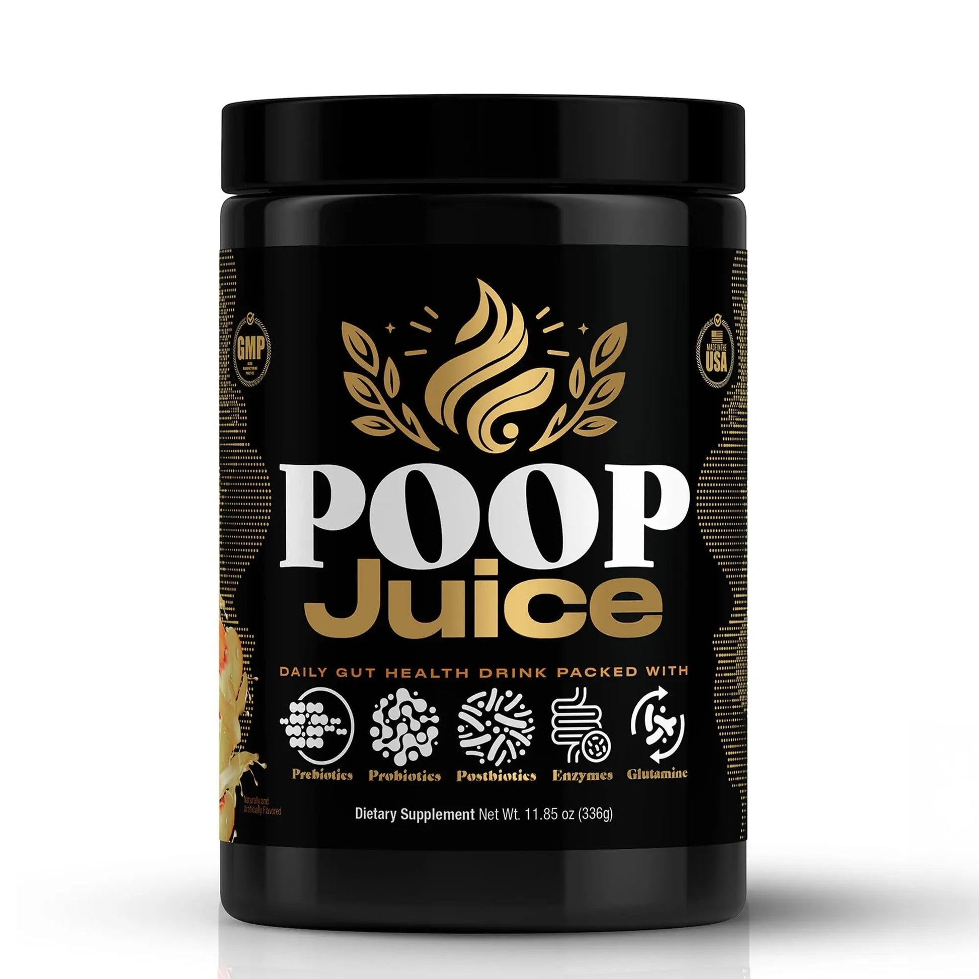 Poop Juice 5-in-1 Daily Fiber Supplement Powder - Bloat & Poop Relief - Prebiotic, Probiotic, Postbiotic, Digestive Enzymes, L-Glutamine - GLP-1 Support - Sugar-Free Georgia Peach Mango (30 Servings) - Maple Wellness Supplements