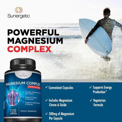 Premium Magnesium Citrate Capsules – Powerful 500mg Magnesium Oxide & Citrate Supplement – Helps Support Healthy Bones, Muscles, Teeth, Energy & Relaxation – 120 Vegetable Capsules - Maple Wellness Supplements
