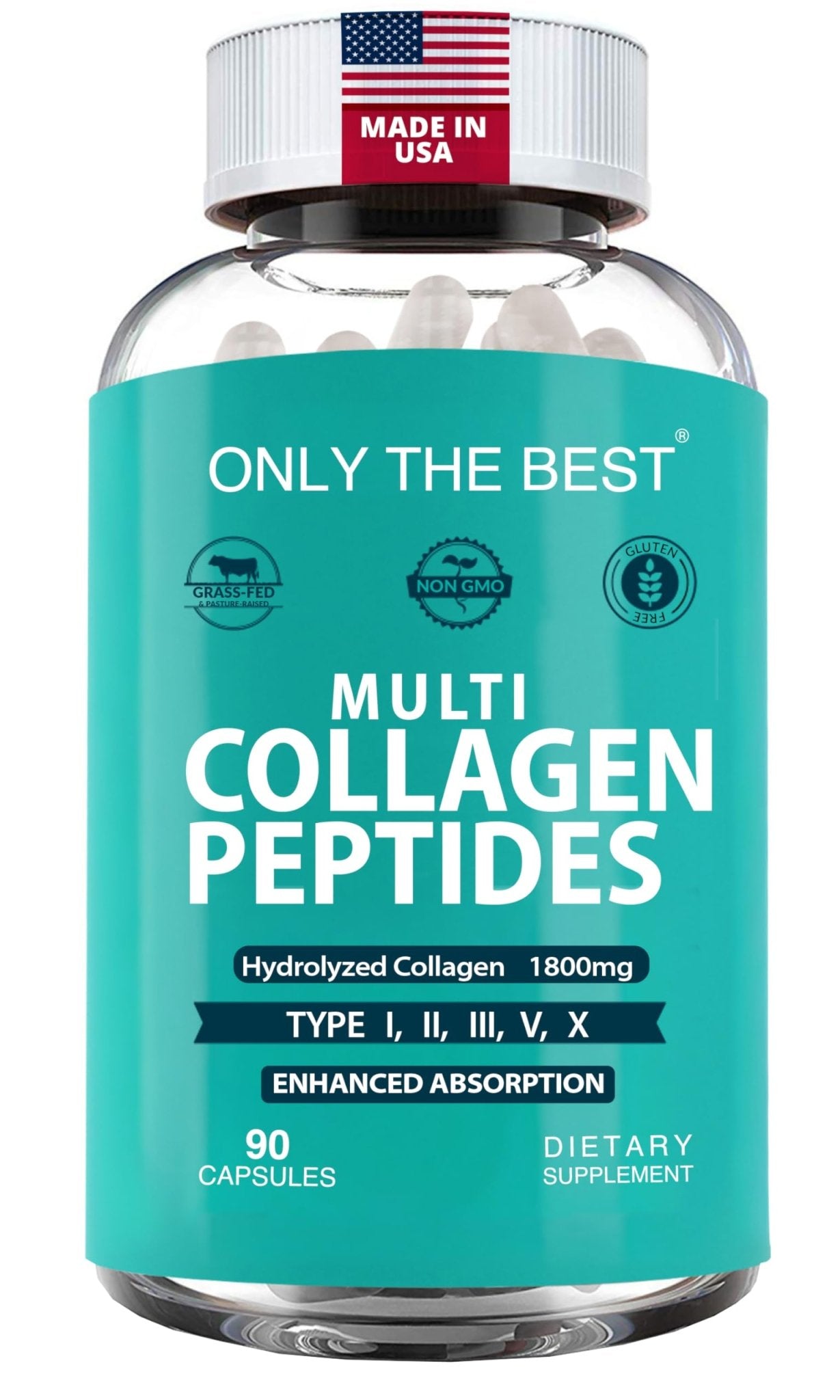 Premium Multi Collagen Peptides Capsules 1800mg - Types I, II, III, V, X To Support Skin, Hair, Nails - Helps Bones, Joints, Muscles, & Digestive Health - Maple Wellness Supplements