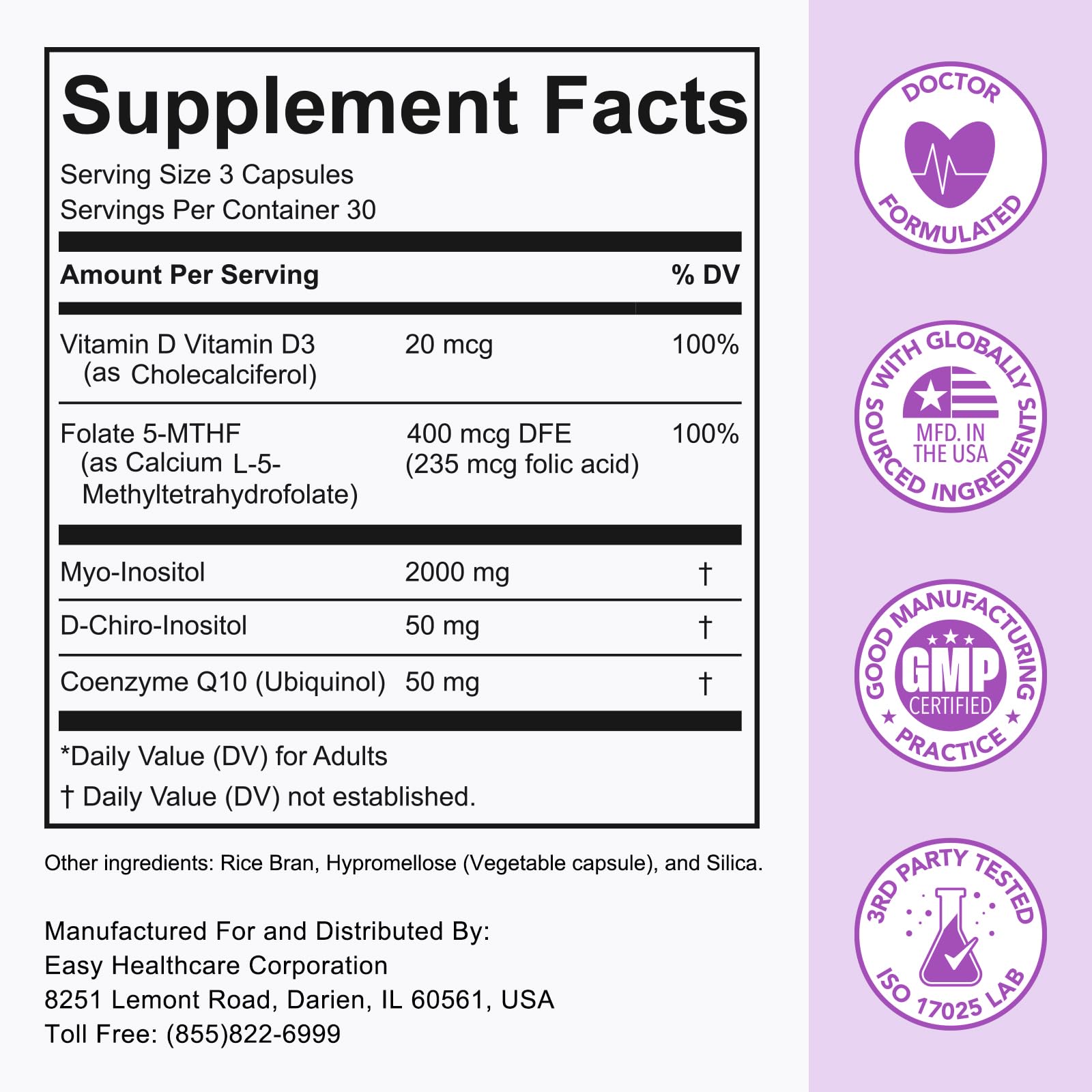 Premom Inositol Plus - 2000mg Myo-Inositol & 50mg D-Chiro Inositol, CoQ10, Folate & Vitamin D3-40:1 Ratio - Supports Hormonal Balance, Ovarian & Reproductive Health - 30 Day Supply - Maple Wellness Supplements