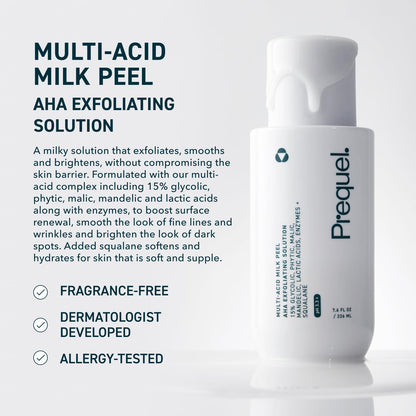 Prequel Skin Multi-Acid Milk Peel, Professional Exfoliating Solution. 15% Glycolic Acid Face Peel with Lactic Acid and Enzymes - Maple Wellness Supplements