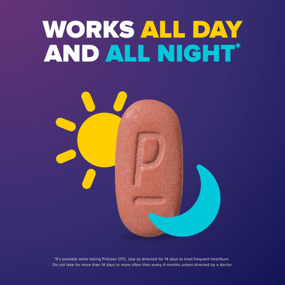 Prilosec OTC, Omeprazole Delayed Release 20mg, Acid Reducer, Treats Frequent Heartburn for 24 Hour Relief, All Day, All Night*, Heartburn Medicine, 20mg, Wildberry Flavor, 14 Tablets - Maple Wellness Supplements