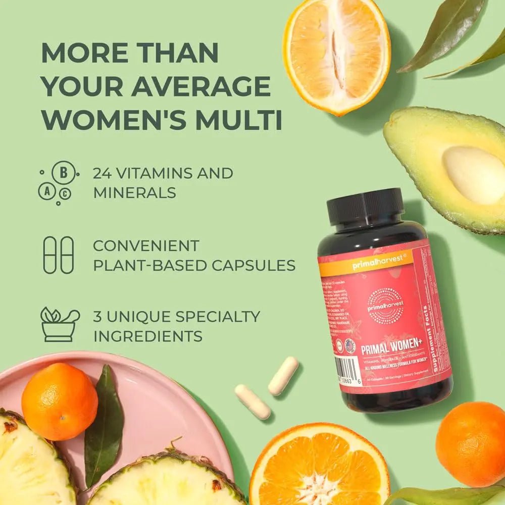 Primal Harvest Multivitamin for Women Vitamin A, Vitamin C, Vitamin D and E, Vitamin B12, B6, Biotin, Zinc Supplements - Maple Wellness Supplements