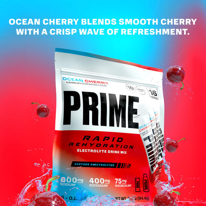 Prime Rapid Rehydration Electrolyte Powder Sticks, Ocean Cherry, Sugar Free Hydration Drink Mix with Sodium, Potassium, Magnesium & B Vitamins - Maple Wellness Supplements