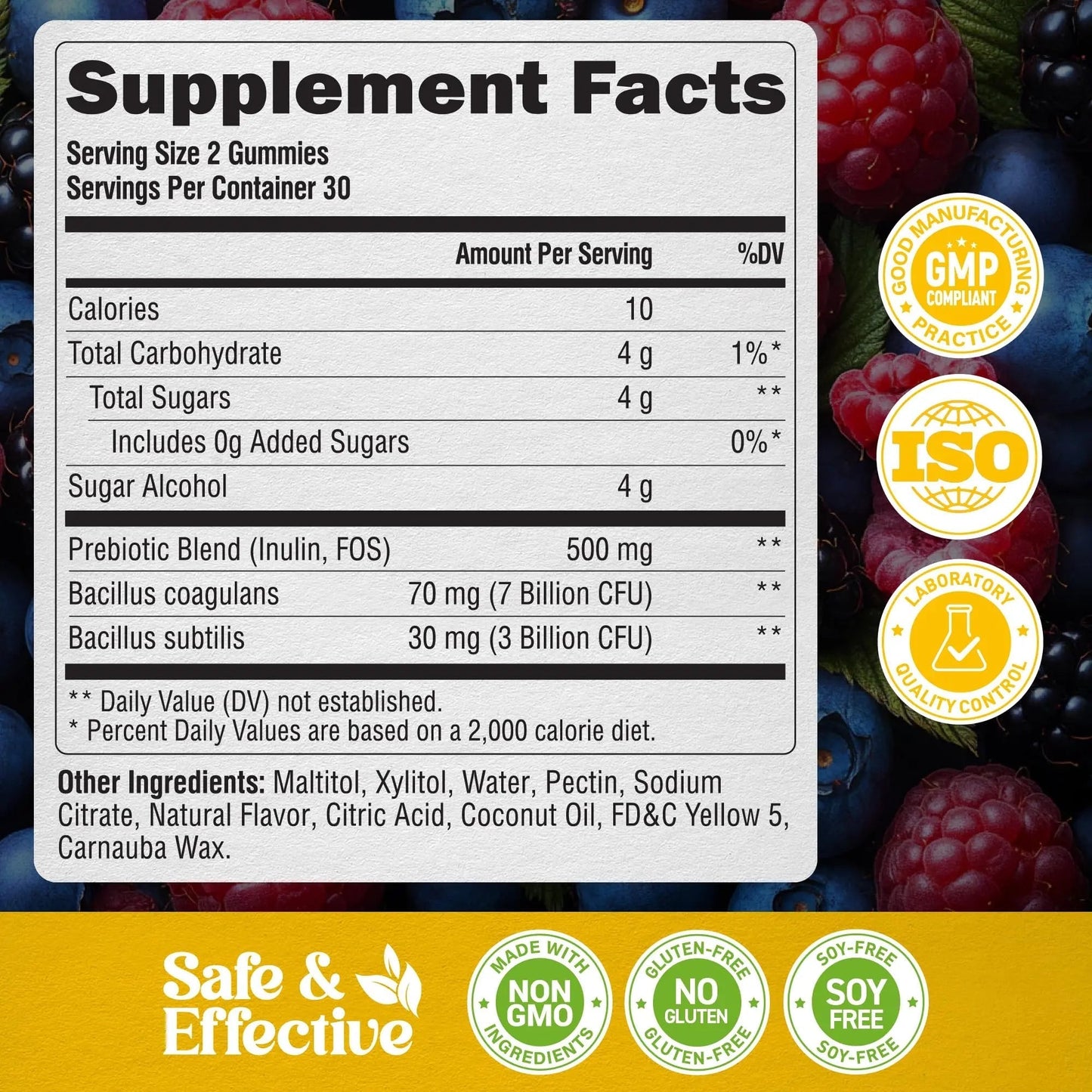 Probiotic Gummies 10B CFU with Prebiotic Fiber - Digestion & Immune Support - Debloat, Stomach & Gut Comfort - Probiotics for Women & Men - Natural Berry Flavor - Vegan & Sugar-free - 60 Gummies - Maple Wellness Supplements