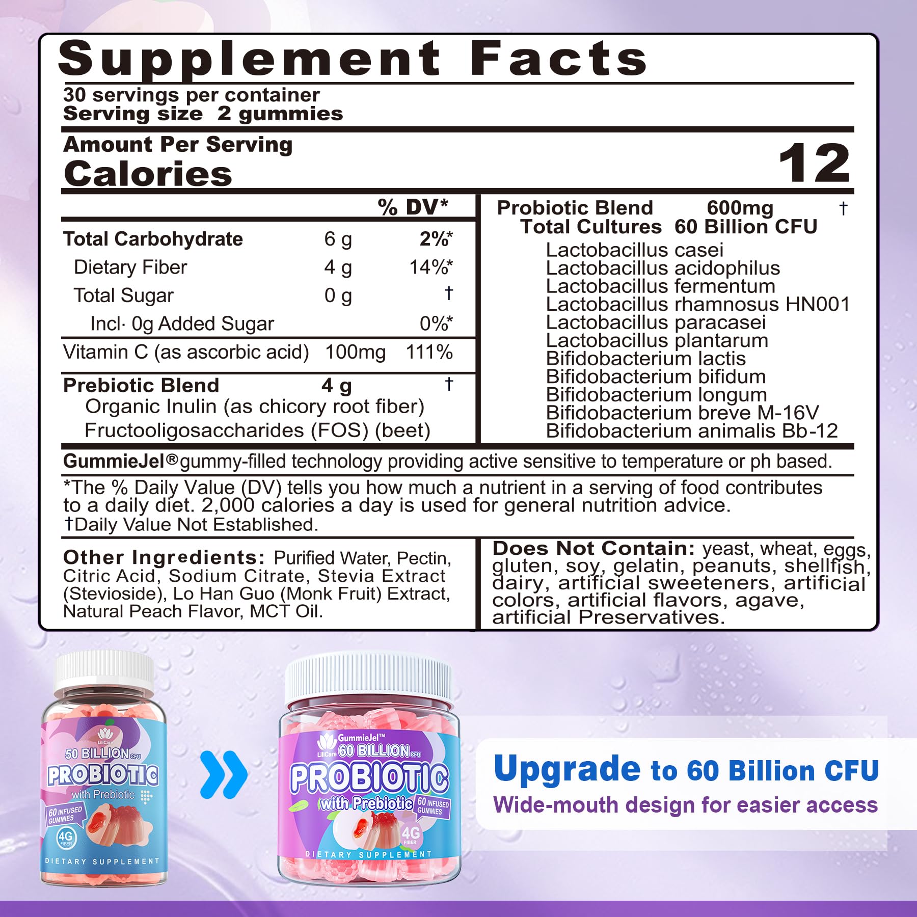 Probiotic Gummies 60 Billion CFU for Women Men & Kids, 11 Strains Probiotics + Organic Prebiotics Fiber for Immune, Digestive Health, Supports Constipation, - Maple Wellness Supplements