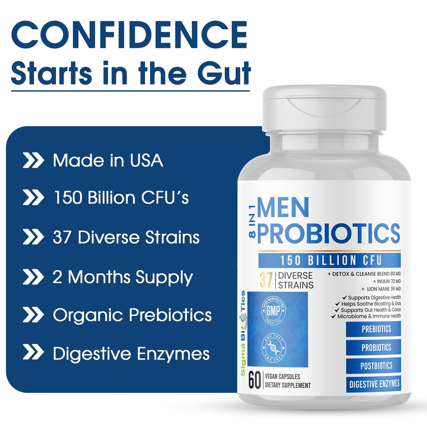 Probiotics for Men - 150 Billion CFU Acidophilus Capsules with Prebiotics & Postbiotics - Supports Gut Microbiome, Colon & Immune Health - Maple Wellness Supplements