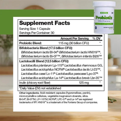 Probiotix – 12 Strain Probiotic + Prebiotic Fiber, 30 Billion CFU | Gut Health & Digestive Balance | Gas & Bloating Support | Immune System Reinforcement | Gluten, Soy & Dairy Free – 30 Capsules - Maple Wellness Supplements