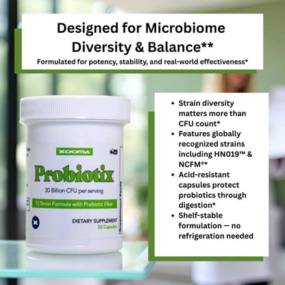 Probiotix – 12 Strain Probiotic + Prebiotic Fiber, 30 Billion CFU | Gut Health & Digestive Balance | Gas & Bloating Support | Immune System Reinforcement | Gluten, Soy & Dairy Free – 30 Capsules - Maple Wellness Supplements