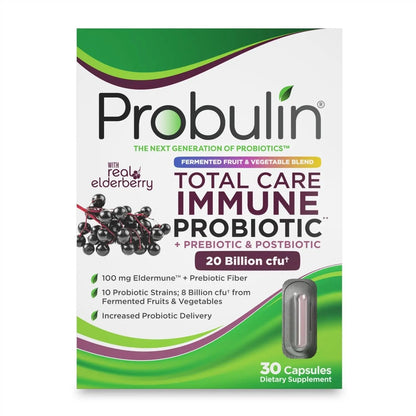 Probulin Total Care Immune = Prebiotics + Probiotics + Postbiotics + Elderberry to Support Immune & Gut Health - 20 Billion CFU - 10 Probiotic Strains, 30 Vegan Capsules - Maple Wellness Supplements