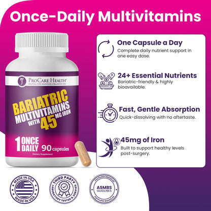 ProCare Health Bariatric Multivitamin 45mg Iron – Once Daily Capsule for Gastric Bypass, Sleeve & Post-Op Support – 90 Easy-to-Swallow Capsules - Maple Wellness Supplements