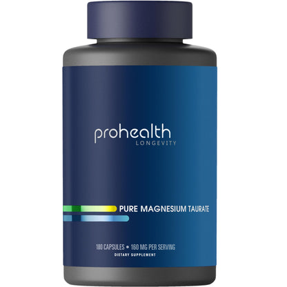 ProHealth Pure Magnesium Taurate, 160mg per Serving | Optimal Bioavailability Supplement for Healthy Aging | Supports Brain, Heart, and Muscle Health | Third-Party Tested for Quality | 180 Capsules - Maple Wellness Supplements