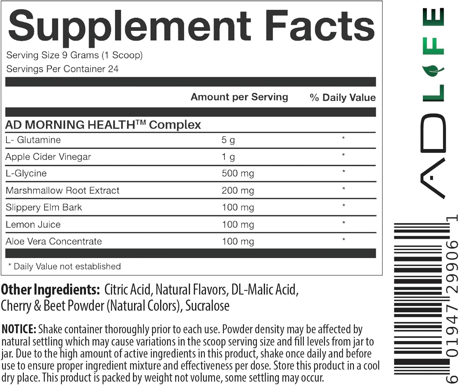Project AD Life Good Morning Detox and Performance Drink, Naturally Flavored and Formulated with L-GLutamine, Apple Cider Vinegar, and Aloe Vera (24 Servings, Summer Fruits) - Maple Wellness Supplements