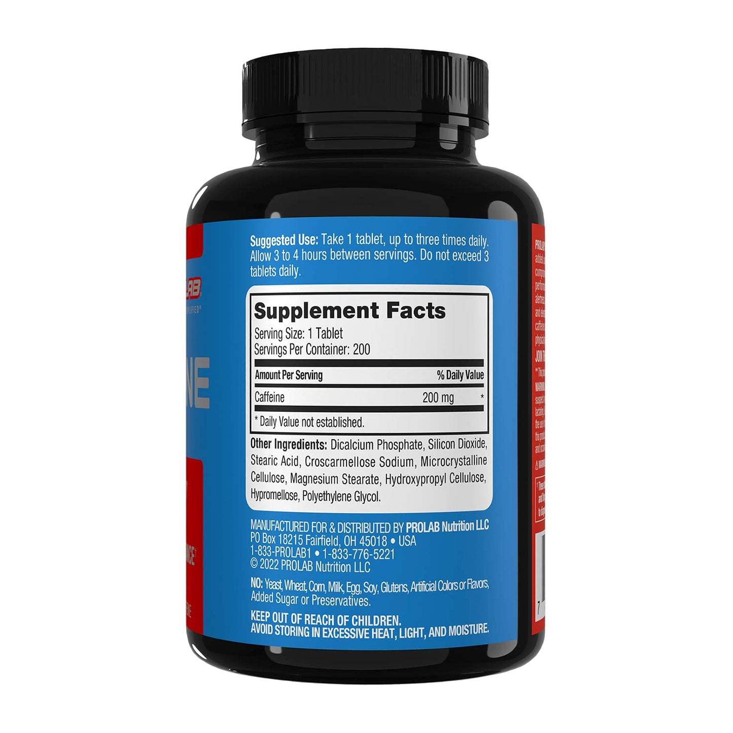 ProLab Caffeine Tablets 200mg - 200ct | Energy Support, Helps Enhance Endurance & Mental Focus, Reduce Fatigue, Pre-Workout, Extra Strength - Maple Wellness Supplements