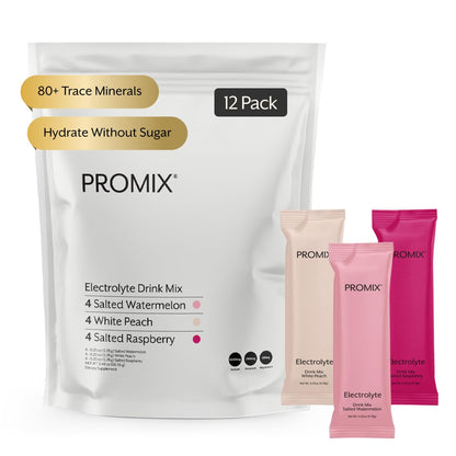 ProMix Nutrition Electrolytes Powder Hydration Packets - Himalayan Pink Salt, Magnesium, Potassium, Vitamin C - Variety Pack, Lightly Sweetened - 12 Servings (Pack of 12) - Maple Wellness Supplements