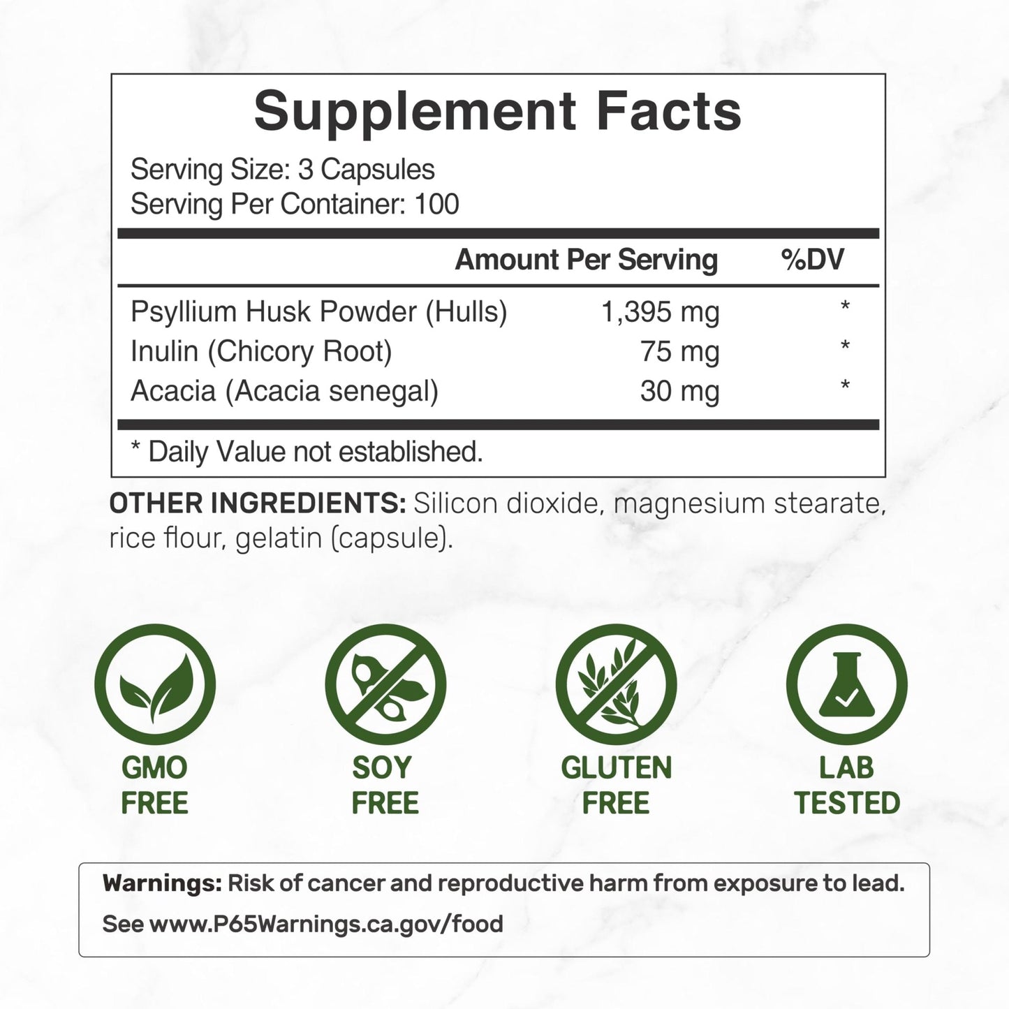 Psyllium Husk 1500mg Per Serving, 300 Capsules – 3 in 1 Fiber Supplement with Inulin & Acacia Complex – Natural Soluble Fiber - Maple Wellness Supplements