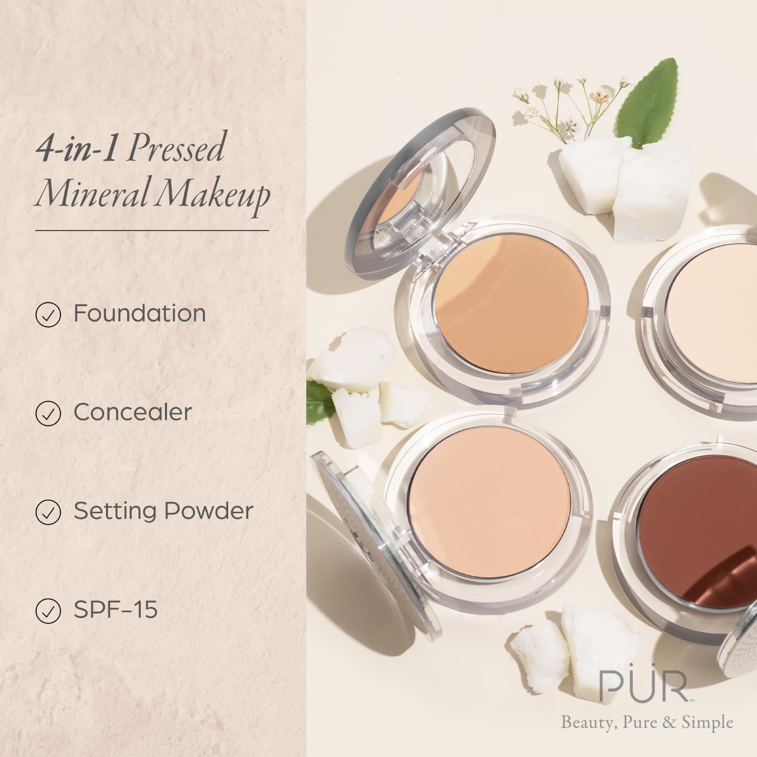 PÜR MINERALS 4-in-1 Pressed Mineral Makeup Powder Foundation with SPF 15 - Concealer & Finishing Compact Pressed Powder for Face - Buildable Medium to Full Coverage Foundation Powder (Vanilla) - Maple Wellness Supplements