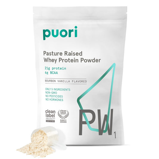 Puori Whey Protein Powder, Bourbon Vanilla - PW1 Pasture-Raised, Grass-Fed Whey Protein Powder Drink Mix containing BCAA Amino Acids - Post-Workout Supplement - Maple Wellness Supplements