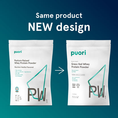 Puori Whey Protein Powder, Bourbon Vanilla - PW1 Pasture-Raised, Grass-Fed Whey Protein Powder Drink Mix containing BCAA Amino Acids - Post-Workout Supplement - Maple Wellness Supplements