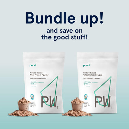 Puori Whey Protein Powder, Dark Chocolate - PW1 Pasture-Raised, Grass-Fed Whey Protein Powder Drink Mix containing BCAA Amino Acids - Post-Workout Supplement for Muscle Gain & Recovery - 30 Servings - Maple Wellness Supplements