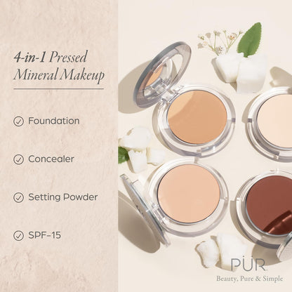 PUR Beauty 4-in-1 Pressed Mineral Makeup Powder Foundation with SPF 15 - Concealer & Finishing Compact Pressed Powder for Face - Buildable Medium to Full Coverage Foundation Powder (Blush Medium) - Maple Wellness Supplements