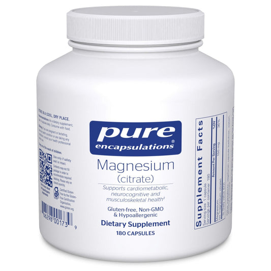 Pure Encapsulations Magnesium (Citrate) - Supplement for Sleep, Heart Health, Cognitive Health, Bone Health, Energy, Muscles, and Metabolism* - with Premium Magnesium - 180 Capsules - Maple Wellness Supplements