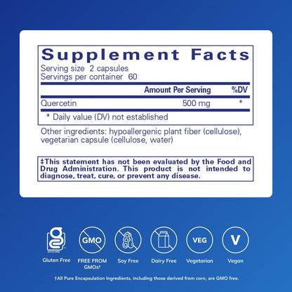 Pure Encapsulations Quercetin - 500 mg - Immune Support, Cellular Health & Heart Health - Antioxidant Supplement - Maple Wellness Supplements