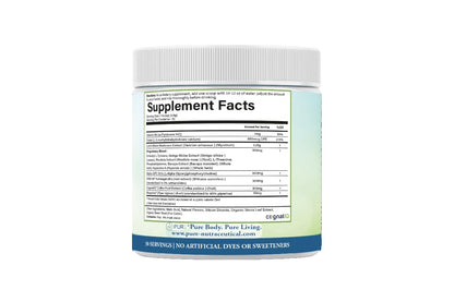 PURE® Healthy Brain Nootropic Powder - 30 Servings - 1.25g Lion’s Mane, 600mg Alpha-GPC & KSM-66® Ashwagandha - Cognitive Support for Memory, Focus & Stress Relief - 147 Grams, Strawberry Flavor! - Maple Wellness Supplements
