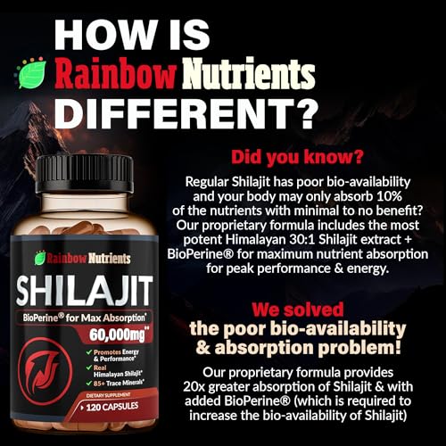 Pure Himalayan Shilajit Capsules Supplement (60,000mg+ Absorption Enhancer+50% - Maple Wellness Supplements