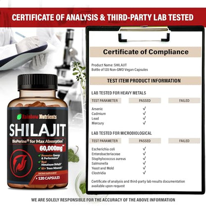 Pure Himalayan Shilajit Capsules Supplement (60,000mg+ Absorption Enhancer+50% - Maple Wellness Supplements