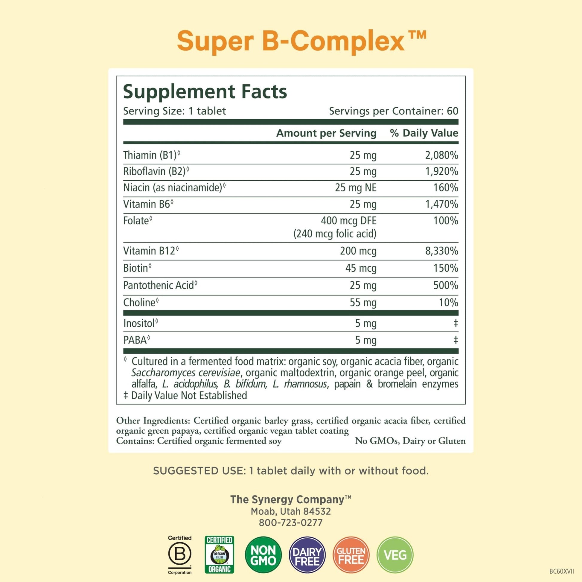 PURE SYNERGY Super B-Complex | Vitamin B Complex Made with Organic Whole Foods | Vegan Supplement with Natural Vitamin B12, Niacin, and Folate | for Energy - Maple Wellness Supplements